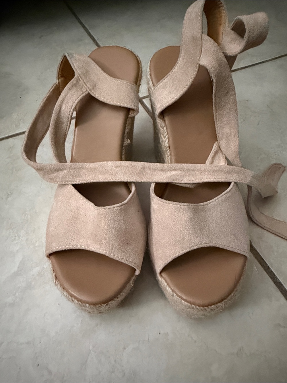 Women’s Beige Suede Platform Espadrille Sandals